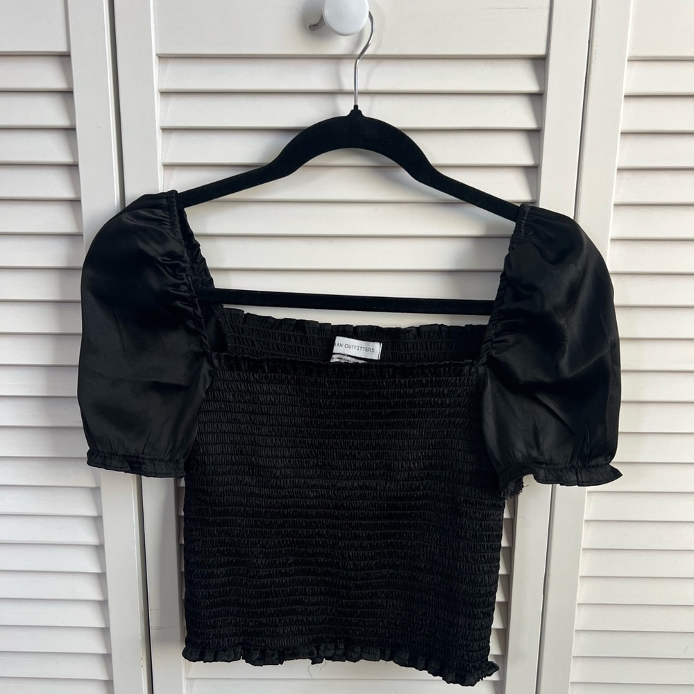 Black Urban Outfitters Satin Smocked Top